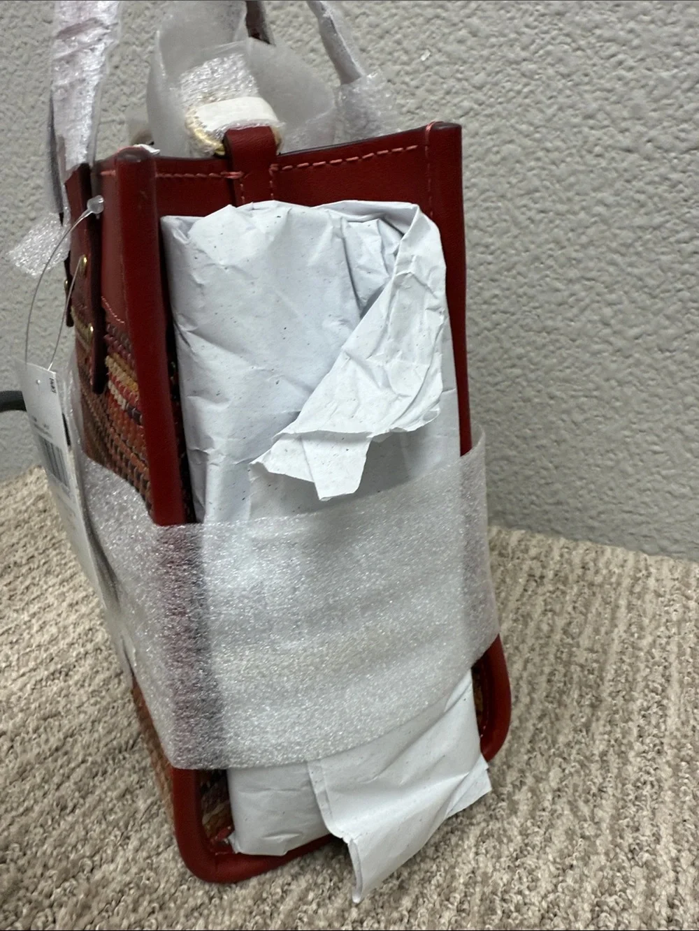 Coach Red Leather-Trim Up-Woven Stripe Tote - Picture 4 of 11
